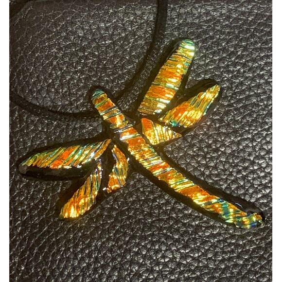Dragonfly Dichroic Glass Pendant 2.5 Inches Long Handmade - Picture 1 of 7